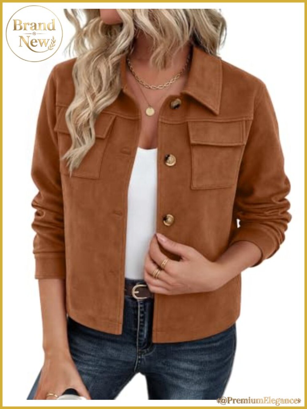 Faux Suede Cropped Jacket Button Up Shacket Collared